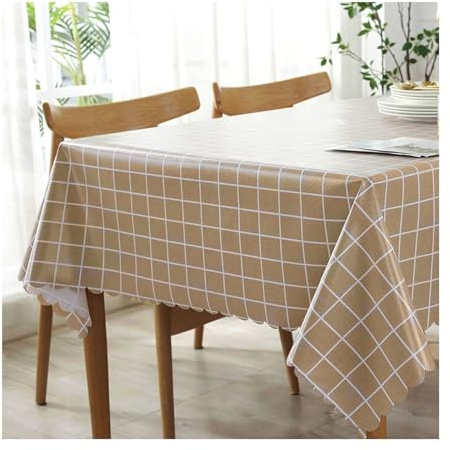 EHOMERY Abwaschbare Tischdecke Viereckig Tischwäsche Landhaus Gitter Tischdecke Rechteckig PVC Wax Tablecloth Braun Tischschutz Dekoration 135X220Cm