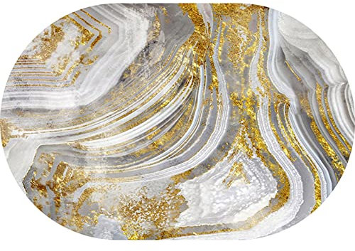 Gold grau Licht Luxus Wohnzimmer Oval Teppich Startseite Große Fläche Teppiche für Schlafzimmer Nachttisch Sofa Couchtisch Rutschfeste Waschbare Bodenmatten Weiche Kurzhaufen Decke ( Size : 80x120cm )