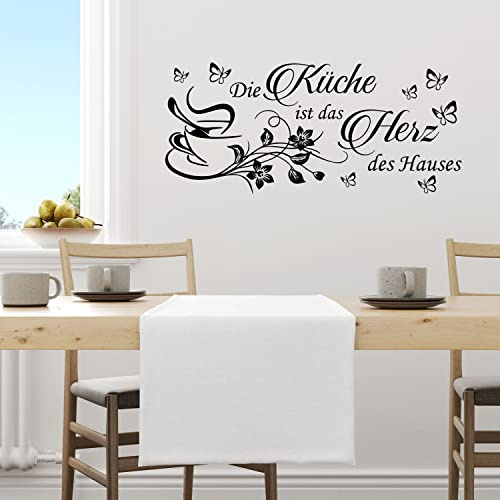 DECCART Wandtattoo Klebend 60x135 cm | Küche das Herz des Hauses Wandaufkleber Selbstklebend Modern Wandsticker Küchen Deko Wandfolie Aufkleber für die Esszimmer