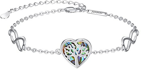 TANGPOET Baum des Lebens Armband für Frauen 925 Sterling Silber Unendlichkeit Freundschaft Armbänder, Abalone Verstellbare Lebensbaum Armband, Schmuck Geschenke für Damen Mädchen Freunde