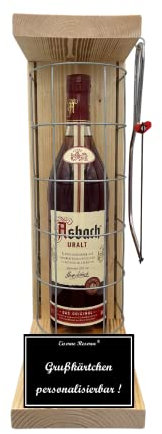 Personalisierte Geschenke für Männer Frauen Geschenkidee - Eiserne Reserve Gitterkäfig Asbach Uralt Brandy (1 x 0.7 l) incl. Notsäge - Papa Mama Geburtstag Hochzeit