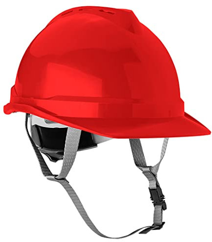 NEO TOOLS Industriehelm mit Kinnriemen, Verstellbarer Umfang 52-64cm, Material: ABS, 6-Punkt-Gurt, 4-Punkt-Kinnriemen, Temperaturbereich -30°C/+50°C (Rot)