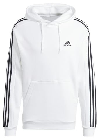 adidas Hombre Essentials Fleece 3-Stripes Hoodie, White, M