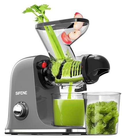 SIFENE Extracteur de Jus à Froid, Double entrée Grande Bouche d'Alimentation, Mastication délicate, Lent pour Légumes & Fruits Entiers, Extracteur de jus sans BPA avec