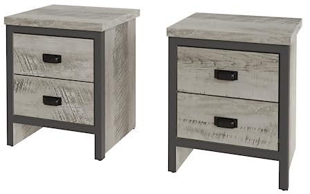 GFW Boston Pair Bedside Cabinets 2 Drawers Storage Shelf Side Cabinet End Table Grey