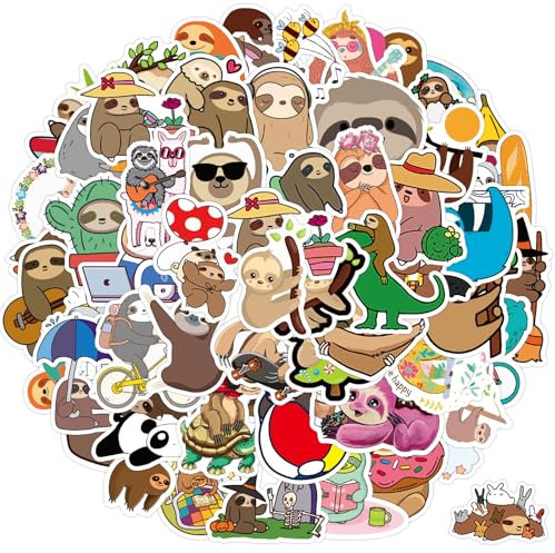 Amaxiu 100 Stück Süße Faultier Aufkleber, Tier Faultier Geschenk Sticker Sloth Geschenk wasserfest Cartoon Vinyl Wasserflaschen Aufkleber Liebhaber Geschenke für DIY Dekoration Sammelalbum Gepäck