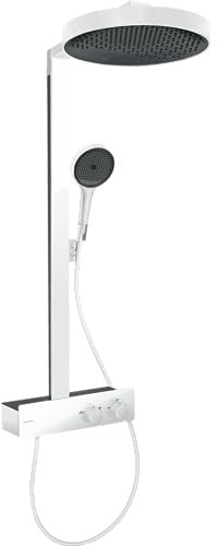 hansgrohe Rainfinity - Duschsystem mit Thermostat, Brausekopf 360mm, Regendusche mit Armatur, Duschkopf (3 Strahlarten inkl. PowderRain), Schlauch, Brausestange und runder Kopfbrause, Mattweiß