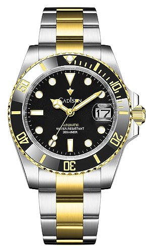 CADISEN Automatik Uhr Herren Mit Gangreserve GMT Edelstahl Saphirglas Wasserdicht Armbanduhr Uhren Männer (8216 Intermetallisches Gold)