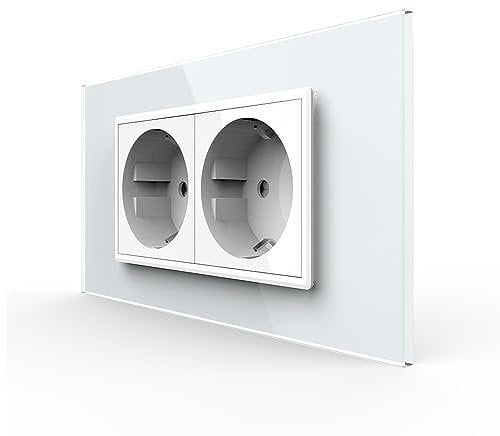 LIVOLO Schuko Steckdose Doppelsteckdose zweifach Steckdosen Wandsteckdose Buchse Kindersicherung UP inkl. Glasrahmen Weiß