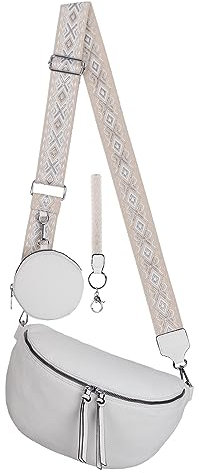 Bauchtasche Umhängetasche Crossbody-Bag Hüfttasche Kunstleder Italy-Design (White)