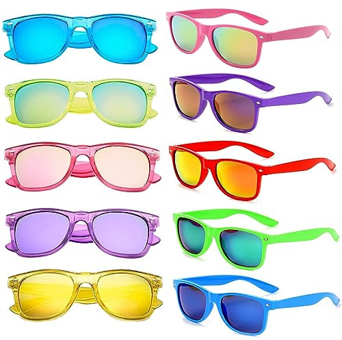 FSMILING 10er Pack Neon Party Brille Fasching Party Sonnenbrille Fasching Festival Sonnenbrillen Set Retro Bunte Party Brille Für Rave Karneval