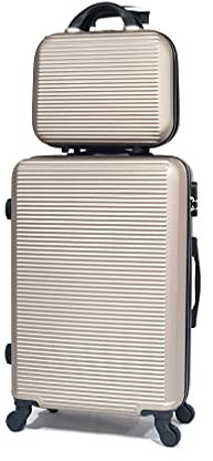 CELIMS - Hartschalenkoffer Lightweight Medium 24 + Kulturbeutel | Mittlerer Koffer 4 Räder + Hartschalen-Kosmetiktasche | 20kg Koffer | Trolley + Vanity | Champagner