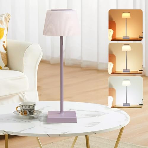 Aigostar Lampada da Tavolo Senza Fili Ricaricabile USB, Lampada da Scrivania Dimmerabile Touch, 3 Modalità di Colore, Lampada da Comodino IP54 Impermeabile per Interno e Esterno - Viola