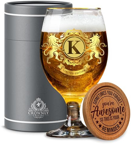 CROWNLY CRYSTAL® Idee Cadeau Homme Verre À Bière Cadeau Personnalisé Cadeau Noel Cadeau Homme Anniversaire Cadeau Pour Homme Verre Biere Idée Cadeau Noel Pere Noel Anniversaire Homme (K)