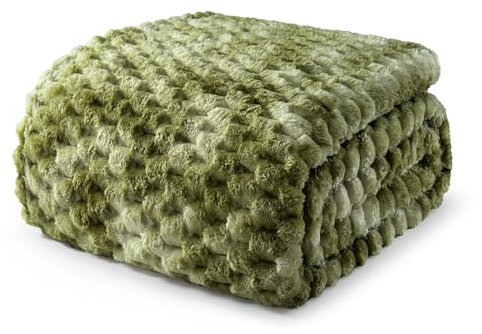 Exclusivo Mezcla Twin Size Soft Fleece Blanket, 230x168 CM Stylish Jacquard Velvet Blanket for Bed, Fuzzy Cozy Lightweight for All Season, Tie-dye Olive Green