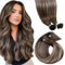 LaaVoo Bondings Echthaar Extensions Balayage Braun 60cm U Tips Haarverlängerung Echthaar Extensions #4/18/4 Braun mit Asch Blond Bonding Keratin Extensions Echthaar Pre Bonded 50g 50s 1g/s