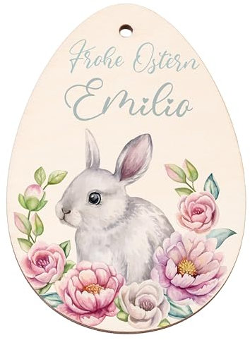 Kidsmood – Personalisierte Osterdeko zum Aufhängen – Ostereier zum Aufhängen mit Namen aus Holz– Frühlingsdeko Innen & Ostern Deko für Osternest Kinder [8x10 cm]
