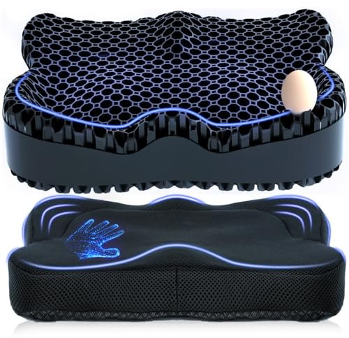 Gel Seat Cushion, Pressure Cushion 2025 Double-Structure Ergonomics Honeycomb Office Chair Soft Sitter Desk Chair Coccyx Sciatica,Cushion for Long Sitting Kayak Wheelchair Car Seat Cushions