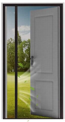Fliegengitter Balkontür Ohne Bohren, Schwarz 95x210cm Abnehmbar Ideal Für Die Balkontür, Kellertür und Terrassentür, Rechten Linken Seite Öffnungs