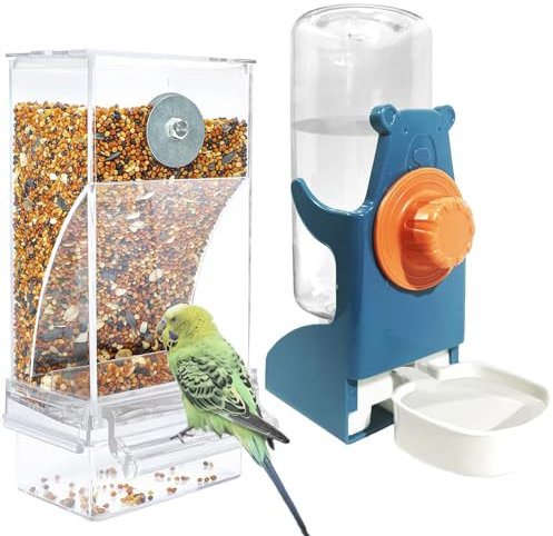 Automatischer Futterspender Vögel und Wasserspender Transparentes Acryl Vogelfutterhaus und Vogel Wasserspender Vogelkäfig, Käfigzubehör für Vögel, Papageien, Kanarienvögel (Blau)