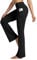 WILLIT Yogahose Damen Flare Leggings Sporthose Bauchkontrolle Jogginghose Bootcut High Waist Schlaghose Arbeitshose Stretch mit Taschen 29 Zoll Schwarz M