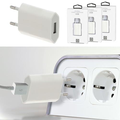 USB-A Schnellladegerät 3er Set | 5V 1A 10Watt 220V 56-60HZ | Kunststoff weiß | Netzteil Netzstecker Netzladeadapter (1 x 3er Set USB-A Schnellladegerät 5V 1A)