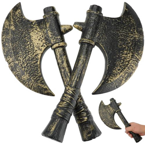 Shappy 2 Pcs Medieval Viking Hand Axe Viking Fake Axe Prop Axe for Halloween Costume Cosplay and Battle Game, Retro Color, about 14.96 x 7.48 inches/ 38 x 19 cm