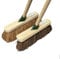 NEW 12 INCH TWIN PACK OF TRADITIONAL WOODEN SWEEPING BRUSHES - X1 STIFF OUTDOOR YARD SWEEPING BRUSH & X1 SOFT COCO BROOM WITH HANDLES