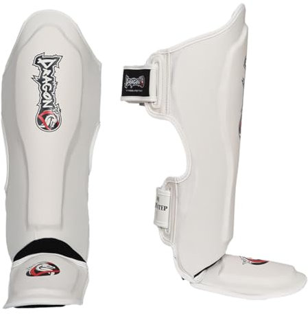 DRAGON DO Muay Thai, Kickboxen und MMA Schienbeinschoner für Männer, Frauen, Kinder mit perfektem Sitz und idealer Polsterung und für weitere Kampfsportarten 40721 (Weiß, L/XL)