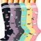 FuelMeFoot 6 Paar Kompressionsstrümpfe für Damen und Herren, Bunte Kompressionssocken Stützstrümpfe für Laufen, Sport, Flug, Reise, Radfahren.10-multi-6 Paar S/M