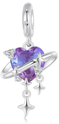 925 Sterling Silber Charm Anhänger für Pandora Armband, Gradient Lila Pink Herz Charm Beads für Frauen, Mutter