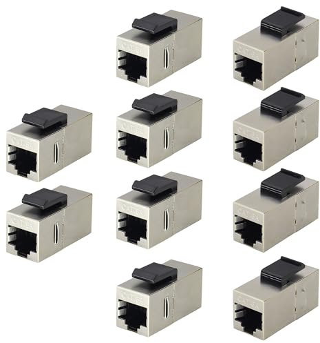 AAOTOKK RJ45 Coupler Keystone Jack Cat6A 10G Ethernet Panel Cat6A Female to Female Coupler, UTP CAT6A Keystone Inline Coupler Use for Networking As an Extender Between Two Patch Cables(10-Pack/CAT6A)
