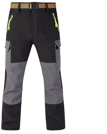 Pantalon Thermique Hpbygstae pour Enfants, Imperméable, Doublé, Softshell, pour Ski et Neige, Noir Gris, 120/130