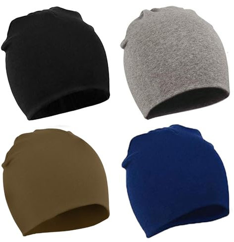 Durio Baby Mütze Jungen Mädchen Unisex Babymütze Kleinkind Wendemütze Jersey Slouch Beanie Mütze Infant Hut 4er Pack Farbmischung Dunkelgrau braun Marineblau schwarz 1-4 Jahre