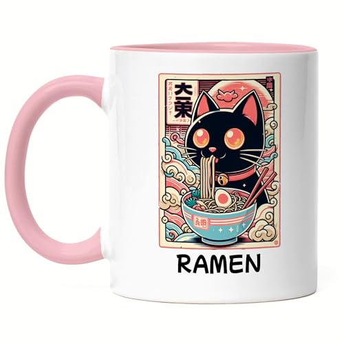 Hey!Print Ramen Tasse rosa Manga Otaku Japanisch Kawaii Katze Anime Nudeln