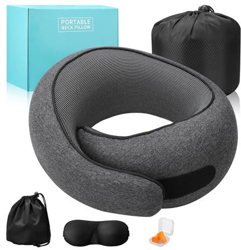 Bateya Nackenkissen Flugzeug Reisekissen Nacken,Ergonomisch Gestaltetes Nackenkissen Memory Foam mit Augenmaske und Ohrstöpsel für Flugzeuge Automobile Arbeitsruhe (Dunkelgrau) (Dunkelgrau)