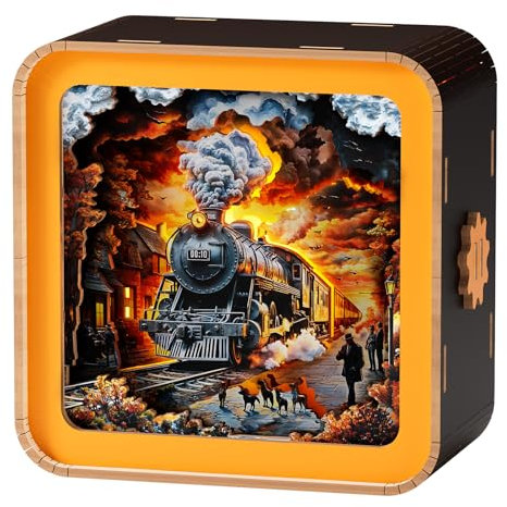 KAAYEE 3D Puzzle Nachtlicht Erwachsene, (Retro-Zug) 3D Holzpuzzle Nachtlicht, Wooden Puzzle 3D Night Light, 3D Puzzle Holz Nachttischlampe