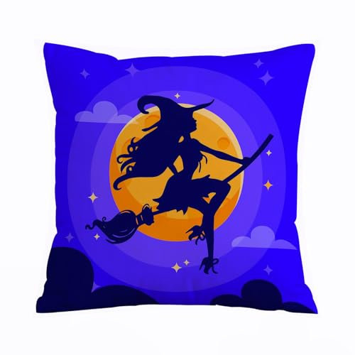 ERRTU Throw Pillow Case Pillowcase Square Printed Cushion Cover for Living Room Sofa Couch Bed Car,Halloween witch silhouette on a broom opposite the moon.,18x18 in
