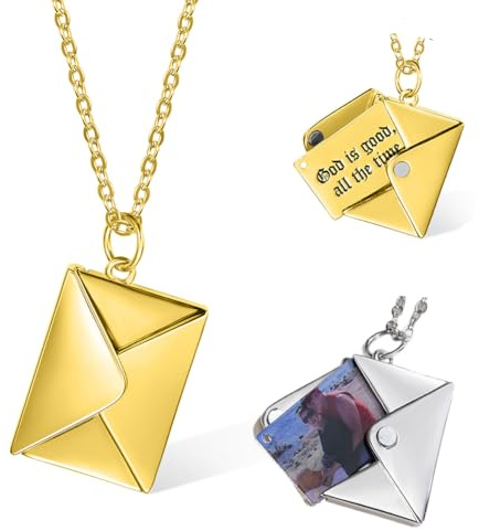 Getname Necklace Personalisierte Foto Umschlag Halskette - Versteckte geheime Nachricht - Liebesbrief Medaillon - Geschenk für Frauen - Benutzerdefinierte Gravur
