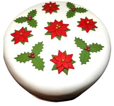 Christmas cake decorations edible poinsetta and sugar holly - 9 Styles to choose from (holly & poinsettia mix)