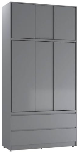 URBNLIVING 240cm Sliding Door Wardrobe with 6 Doors & 4 Drawers, Freestanding Bedroom Closet with Hanging Rail & Storage, Engineered Wood, 120cm Wide, Modern Design