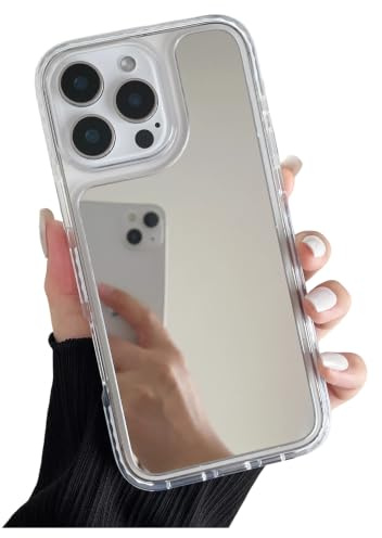 ZTOFERA for iPhone 14 Pro Max Mirror Case, Glossy Makeup Mirror Soft Case Colourful Frame Anti-Drop Shockproof Protective Phone Cover, White