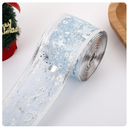 10m Weihnachtsband Schneeflocken Organzaband mit Drahtkante Geschenkband | Das dekorative Organzaband mit winterlichem Schneeflockenmuster verleiht Geschenken und Deko einen festlichen Look.