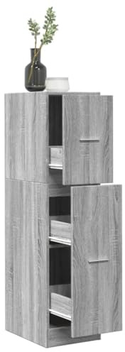 Mandloder Armoire à pharmacie en bois - Gris béton - 30 x 41 x 118 cm - Armoire haute robuste avec 3 tiroirs coulissants - Espace de rangement polyvalent pour cuisine, bureau