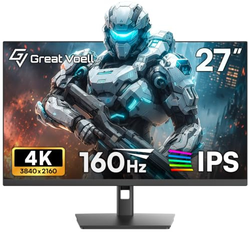 Great voell 27 Zoll 4K Gaming Monitor, 160Hz, IPS, UHD 3840x 2160p | PC Bildschirm, 1ms, FreeSync, HDR10, 98% sRGB, HDMI DisplayPort, VESA 100x100, höhenverstellbar, für PC & Konsole