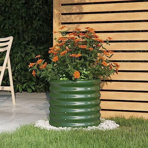 Jardinière de Jardin Rond en Acier Galvanisé 40x40x36 cm Vert, Pot de Fleurs Extérieur Résistant aux Intempéries pour Balcon Terrasse Jardinage, Bac à Plantes Légumes Herbes Profond et Durable