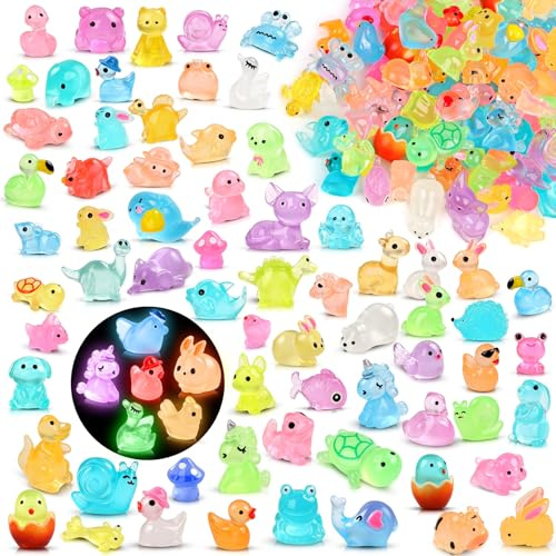 XISHAN 100PCS Mystery Mini Resin Animals Tiny Farm Animals Glow in The Dark 30+ Styles Figurines for Fairy Garden Aquarium Micro Landscaping Decoration(Color)