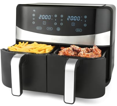Salter Dual Basket Air Fryer 9 L With 2 Drawers | 2400 W, 11 Cooking Functions, Sync Cook And Match Cook, Digital LED Display, 60-Minute Timer, Removable Non-Stick Racks