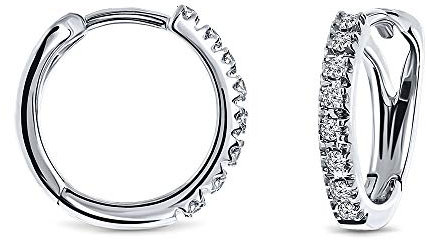 Miore Ohrringe Damen 0.10 Ct Diamant Creolen aus Weißgold 18 Karat / 750 Gold, Ohrschmuck mit 16 Diamant Brillianten Ø 12 mm