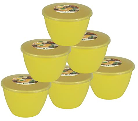 Just Pudding Basins Pastel Colours Yellow 1 Pint Basin and Clear Lid Pack of 6 Plastic Pudding Steaming Bowls